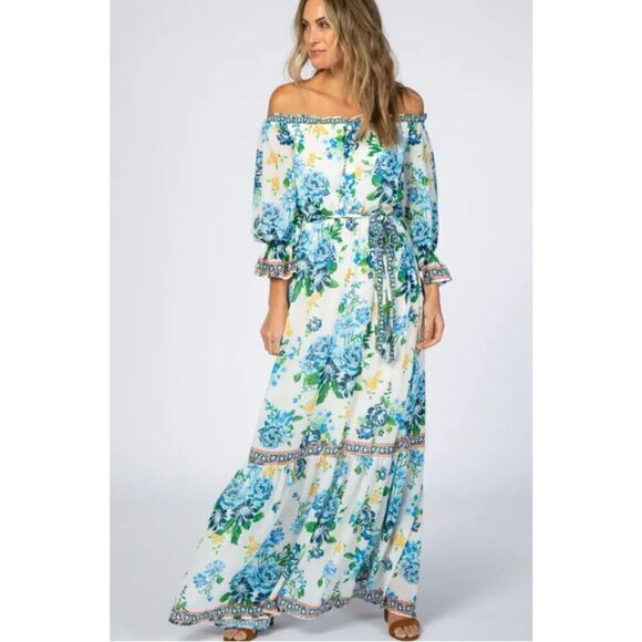 Pinkblush, x Flying Tomato Ivory Floral Off Shoulder Maternity Maxi Dress Nwot M - Picture 7 of 11